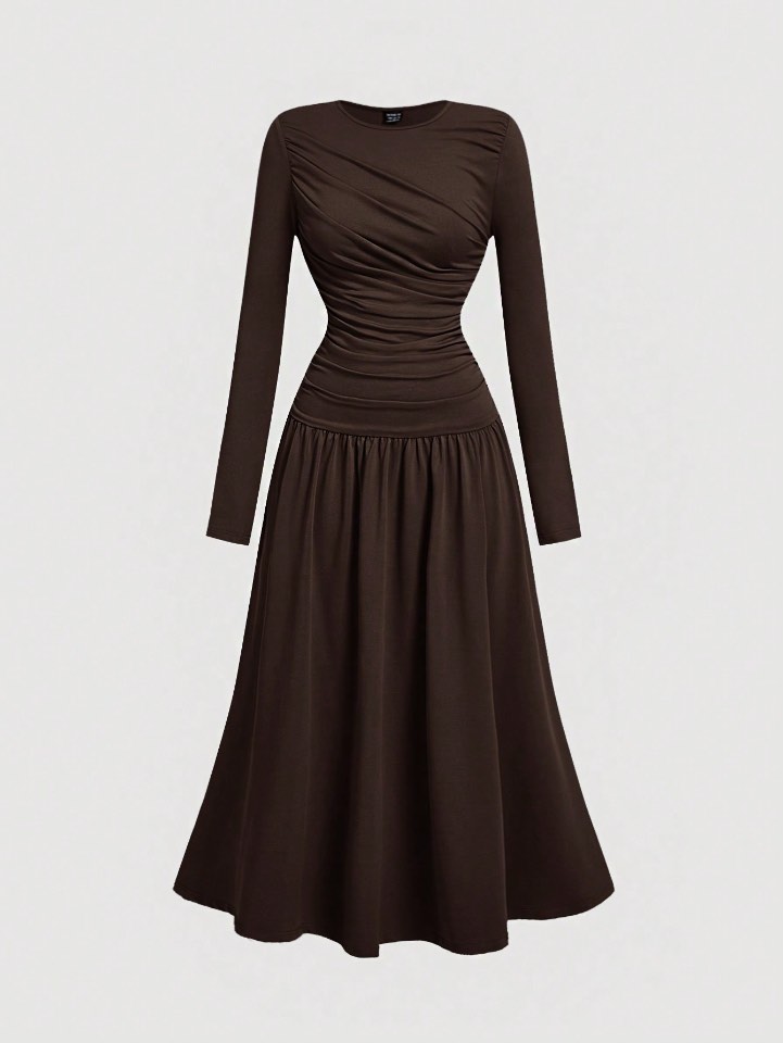 فستانێ قاوەیی یێ چرووکدار - Chic Ruched Brown